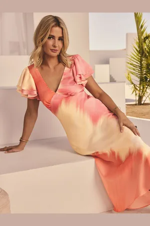 Friends Like These Ombre Millie Mackintosh Satin V-Neck Ruffle Sleeve Midi Dress 14