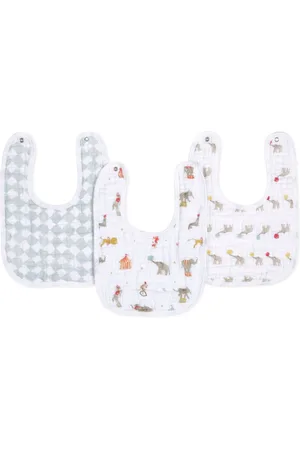 Aden + Anais White Essentials 100% Cotton Muslin Baby Snap Elephant Circus Bibs 3 Pack one