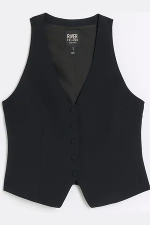 River Island Black Button Front Waistcoat AU 8