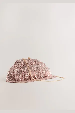 Next Pink Fringe Beaded Clutch Bag One