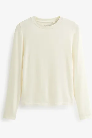 Next Ecru Soft Touch Ribbed Long Sleeve T-Shirt with TENCEL Lyocell AU 22