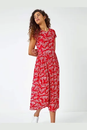 Roman Ditsy Gathered Skirt Stretch Midi Dress AU 10