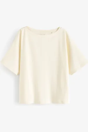 Next Ecru White Relaxed Fit Boxy 100% Cotton Slouch Shoulder T-Shirt S