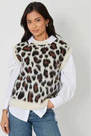 Threadbare Brown Leopard Print Brushed Knitted Vest AU 16