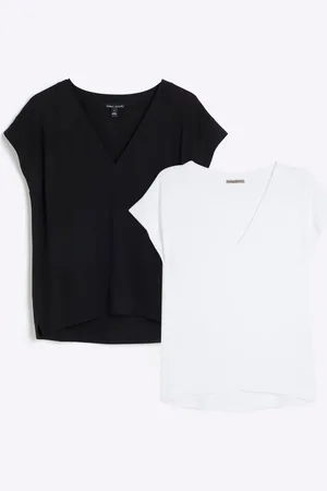 River Island Black/White Chrome Multipack Smart V-Neck T-Shirts 2 Pack AU 10