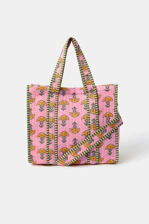 Accessorize Pink Floral Block Print Quilted Handbag One