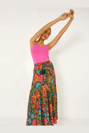 Roman Floral Print Tiered A-Line Skirt AU 14