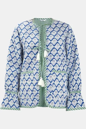 Accessorize Blue Dandelion Print Tie Quilted 100% Cotton Jacket small