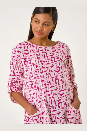 Roman Pink Absract Print Longline 100% Cotton Top 20