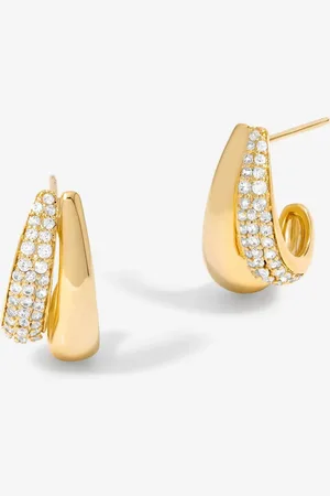 Jon Richard Gold Tone Cubic Zirconia And Polished Curved Mini Drop Earrings one