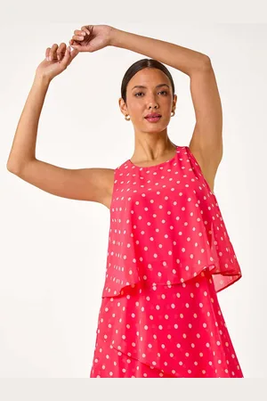 Roman Orange Sleeveless Polka Dot Print Tiered Playsuit AU 18