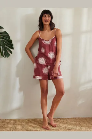 Chelsea Peers Red 100% Cotton Cheesecloth Bohemian Sun Print Cami Short Pyjamas Set 16