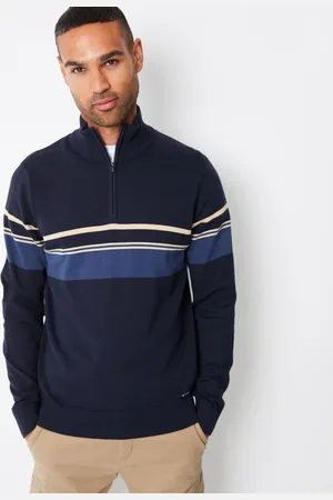 Threadbare Navy Blue Colourblock Quarter Zip Knitted 100% Cotton Jumper S