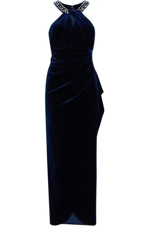 Gina Bacconi Naomi Beaded Velvet Halter Neck Maxi Dress AU 16
