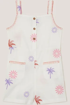 Monsoon Natural 100% Cotton Palm Tree Embroidered Playsuit 110116cm