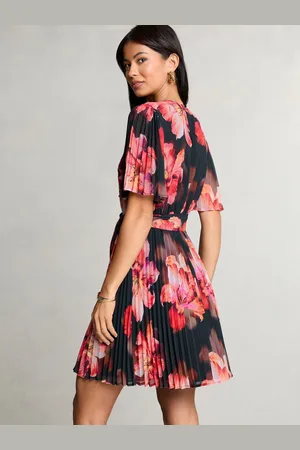 Lipsy London Petite Floral Pleated Mini Shift Dress AU 12