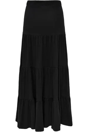 ONLY Tiered 100% Cotton Jersey Maxi Skirt AU 6