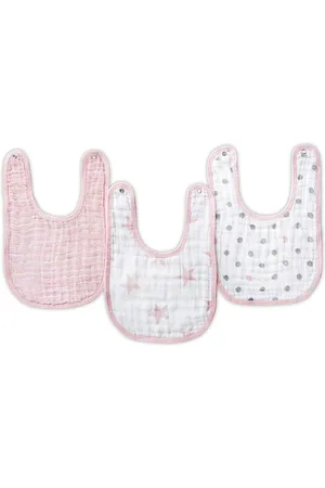 Aden + Anais Pink 100% Cotton Essentials Muslin Doll Snap Bibs 3 Pack one