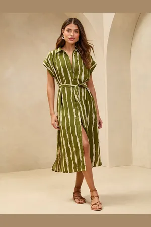 Lipsy London Short Sleeve Linen Look Button Down Midi Shirt Dress AU 16