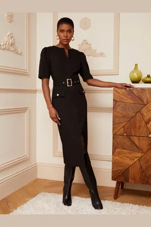 Love & Roses Tailored Belted V-Neck Short Sleeve Midi Dress AU 16