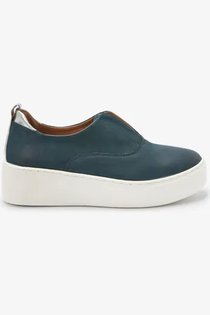 Next Teal Blue Slip On Signature Forever Comfort Leather Chunky Wedge Platform Trainers AU 9 (EU 41)