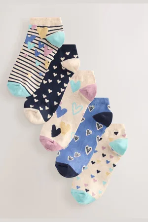 Next Blue/Oatmeal Hearts Trainer Socks 5 Pack One