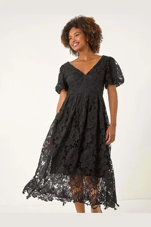 Roman Crochet Lace V-Neck Midi Dress 18