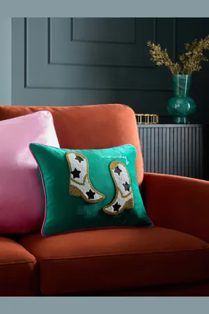 Next Teal Blue Howdy Slogan Embellished Cowboy Boots Cushion