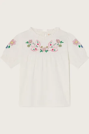 Monsoon Natural Dove Embroidered Short Sleeve 100% Cotton Blouses 7
