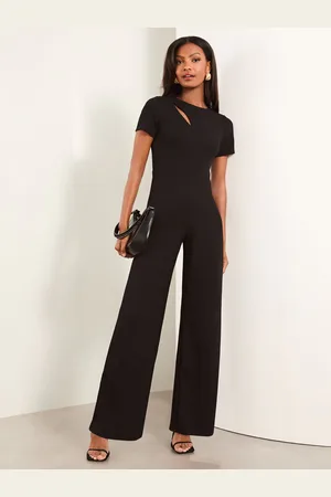 Lipsy London Black Short Sleeve Splice Jumpsuit AU 16