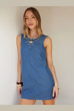 Threadbare Lace Up Sleeveless Denim 100% Cotton Mini Dress 12