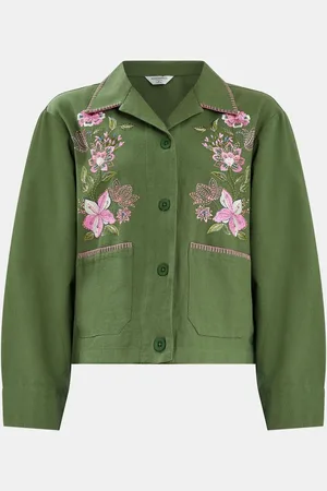 Accessorize Green Jasmine Embroidered 100% Cotton Jacket S