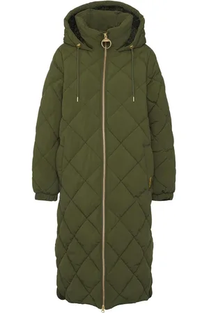 Barbour Green Kirkton Longline 100% Cotton Diamond Quilt Puffer Coat AU 10