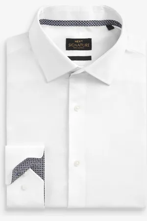 Next Slim Fit Signature Premium 100% Cotton Textured Long Sleeve Single Cuff Shirt AU 51 Long
