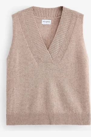 Next Camel Brown Premium 100% Lambswool Sleeveless V-Neck Knitted Vest Tank Top XS