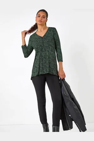Roman Green Spot Print Pleat Front Tunic Top AU 20