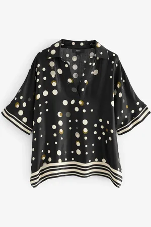 Next Black Spot V-Neck Collared Satin Shirt AU 12