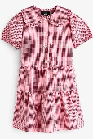 Next Cotton Rich School Gingham Tiered Pretty Collar Dress (3-14yrs) 7 Years (122cm)