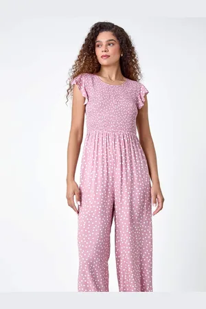 Roman Pink Polka Dot Shirred Jumpsuit 14