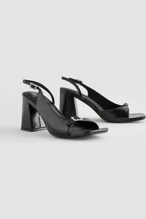 Next Black Forever Comfort Square Toe Buckle Trim Block Slingback Sandals AU 7 (EU 38)