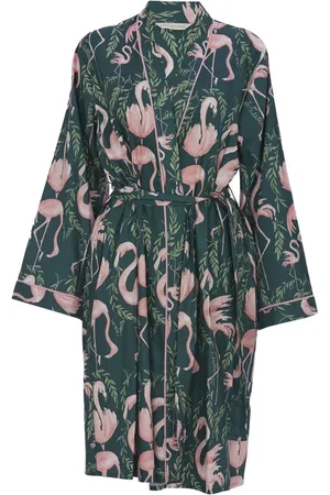Cyberjammies Green Emerald Flamingo Print Short Dressing Gown AU 28