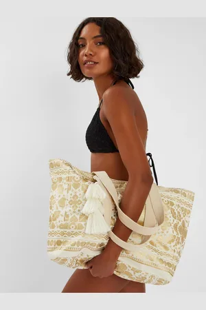 Accessorize Gold Metallic Print Canvas Beach Bag One