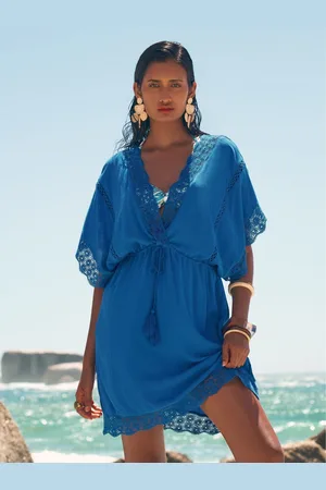 Love & Roses Blue Mini Lace Trim Tassel Tie Detail Kaftan AU 12