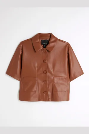 River Island Faux Leather Short Sleeve Shirt AU 6
