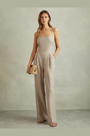 Reiss Neutral Sarai Wool Tailored Strappy Jumpsuit AU 12