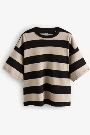 Next Stone Neutral Stripe Oversized Relaxed Fit 100% Cotton Boxy Heavyweight Crew Neck T-Shirt XXL