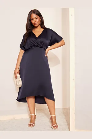 Friends Like These Curves Like These Curve Satin Short Sleeve Wrap Midi Dress AU 20