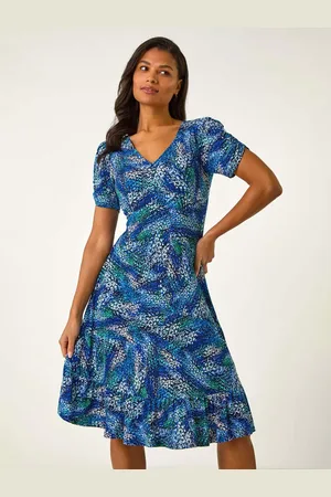 Roman Abstract Button Tea Dress AU 14