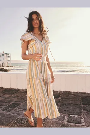 Next Flutter Sleeve Tie Neck Elasticated Waist Tiered Midi Dress AU 10