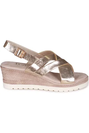Linzi Gold Myla Sling Back Wedge Espadrille Sandals With Cross Over Front Strap AU 7 (EU 38)